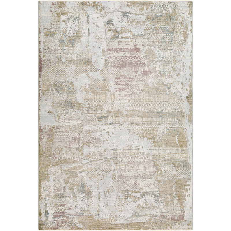 Tapis rose / beige / gris en polypropylène tissé à la machine à motif abstrait Avia, Rond 5 pi 3 po