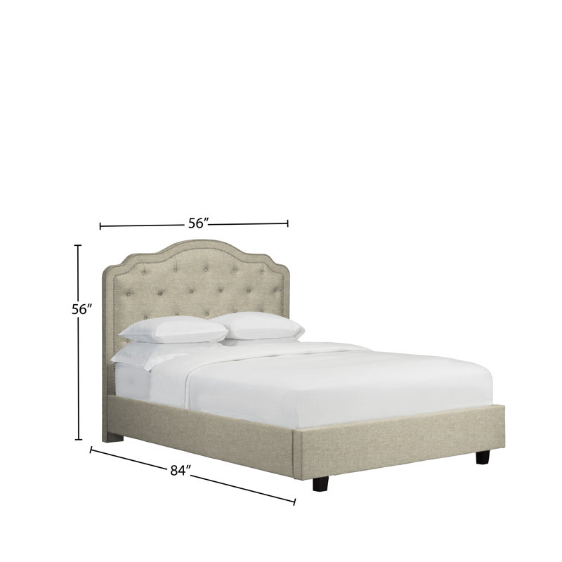 Lit plateforme en tissu d’ameublement Stoltz, Double, Lin - Beige