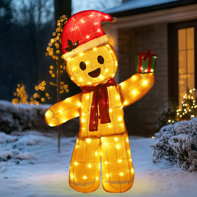 Décorations de Noël 48 po en forme de grand pain d'épice illuminé 48 po