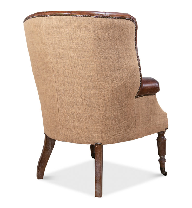 Welsh Tufted Wingback Chair, Vintage Cigar Genuine Leather