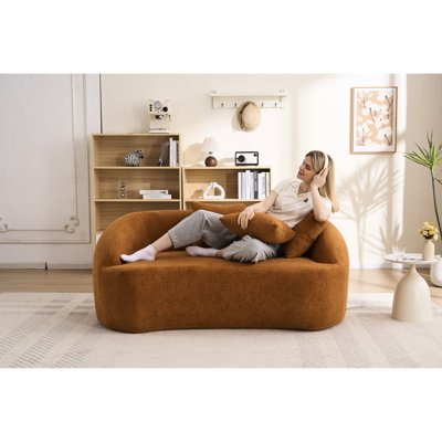 Chenille orange désossée moderne sans arête avec 3 coussins 049s avec 3 coussins, mise à niveau, canapé modulaire minimaliste pour le salon, le bureau, l’appartement, l’espace pour les invités avec un profil de L 39,4 po de hauteur 65 po, tissu luxueux à boulochage
