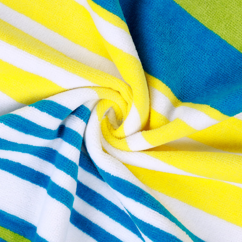 Coram Mira Striped Cotton Fuzzy Velour Terry Large Oversized Beach Towel, Yellow/Green