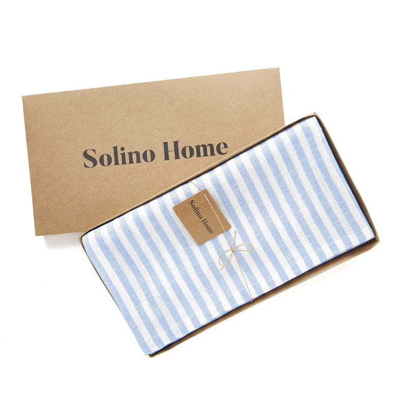 Sky Blue and White Striped Linen Rectangular Tablecloth