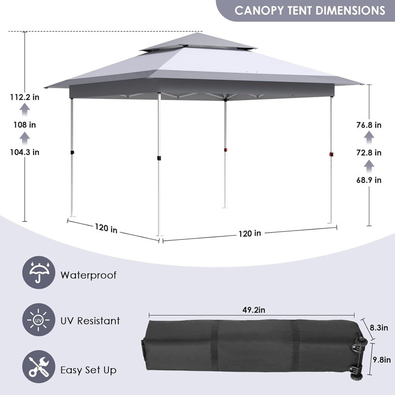 Gazebo 3.6 X 3.6 M, One Push Folding Gazebo, Waterproof, Stable, Double Roof Party Tent, Pop Up Garden Gazebo, 4 Sand Bags, Roll Carry Bag, For Patio, Market, Camping, Beach, Grey White
