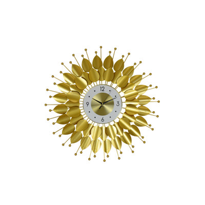 Oversized Metal Wall Clock with Sunburst Starburst Leaves 27" 