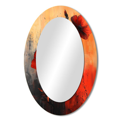 Burning Geraniums In Fiery Shades Expression I - Red Traditional Oval Wall Mirror