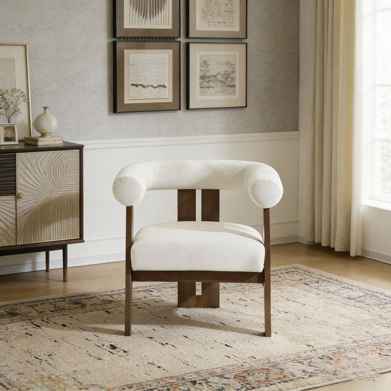 Chaise d'appoint moderne rembourrée avec accoudoirs ronds, Beige