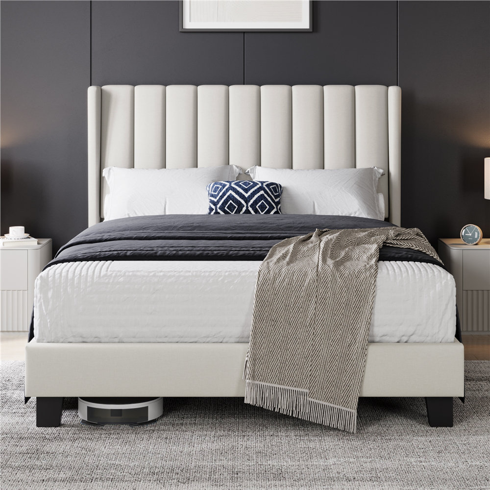 Yaheetech Upholstered Bed Frame with Channel Tufted Headboard & Reviews | Wayfair.co.uk