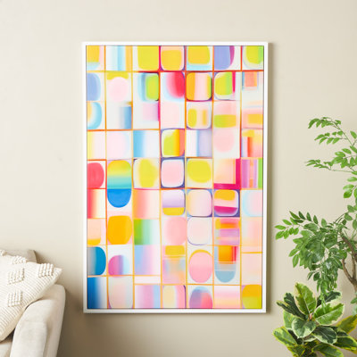 Cole And Grey Canvas Ombre Square Pop Art Geometric Living Room Framed Wall Art With White Frame
