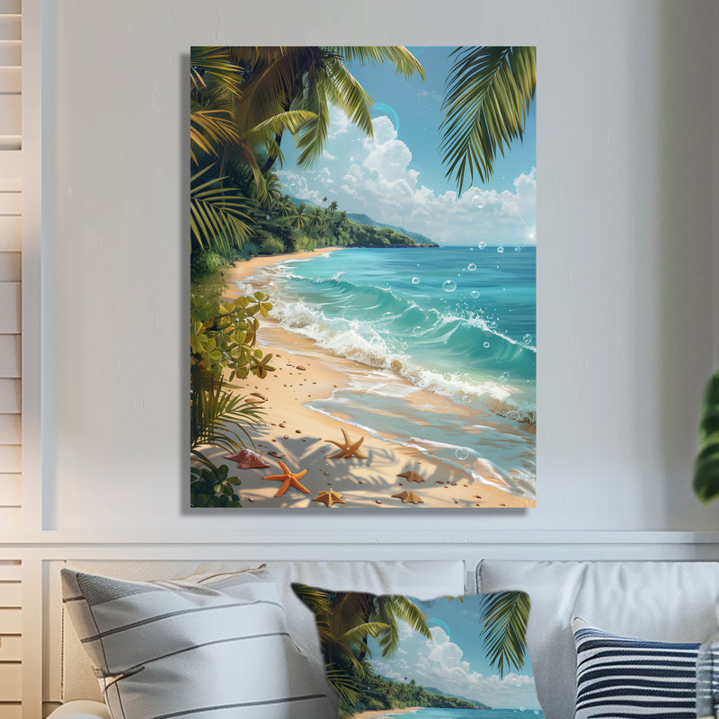 Étoile de mer sur une plage tropicale II - art mural plage, H 20 po x l 12 po x P 1 po, Métal métal