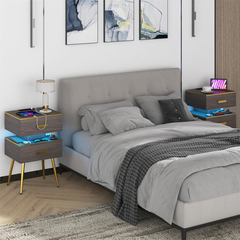 Barkad 44cm W Metal Bedside Table