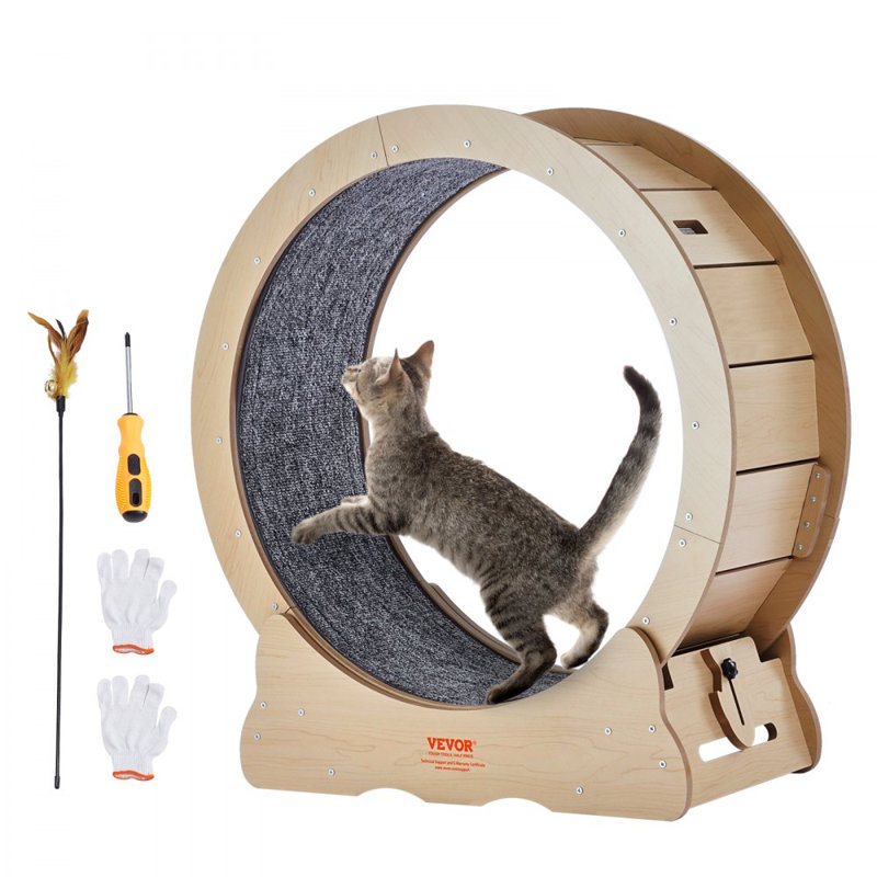 Grande roue de tapis roulant pour chats d'intérieur, H 31,5 po x l 29,5 po x L 12,52 po, Bois naturel