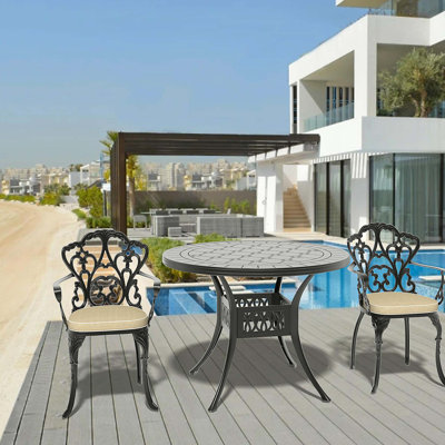3-Piece Set Of Cast Aluminum Patio Furniture With  Cushions