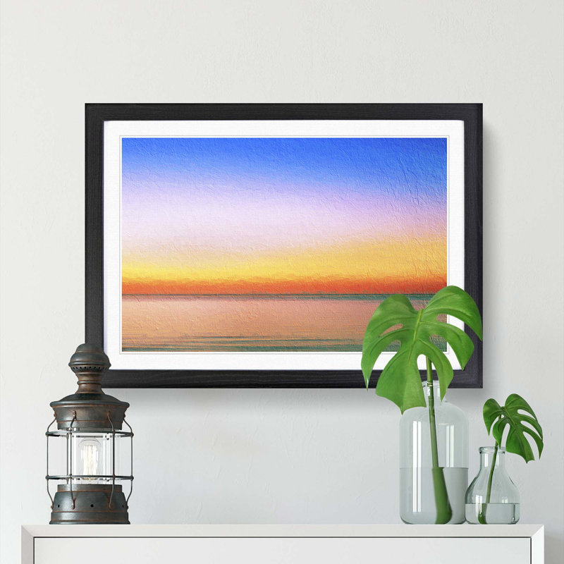 Sunset upon the Horizon in Abstract - Picture Frame Painting Print, 48cm H x 65cm W x 2cm D, Black Framed