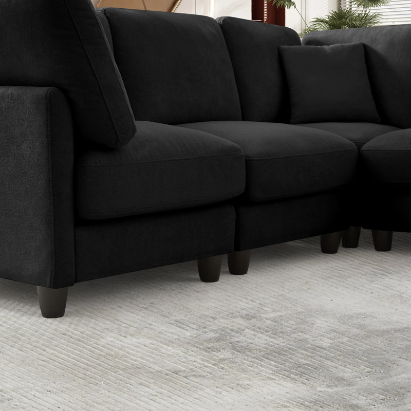 Canapé modulaire rembourré 7 pièces Warenne, Tissu noir