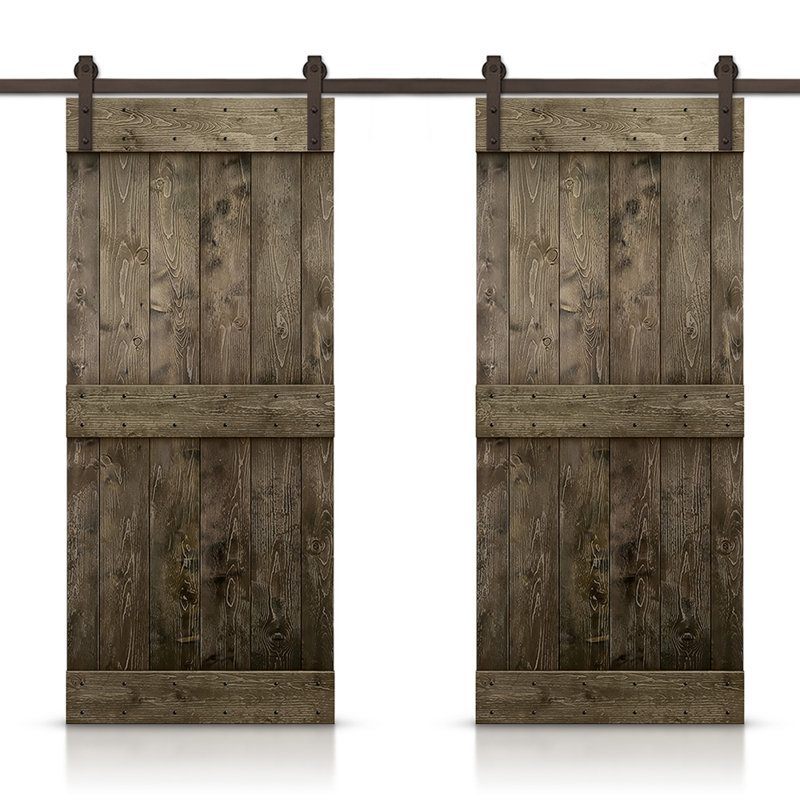 Porte de grange en bois massif lambrissé et métal, Espresso, 88 po x 84 po