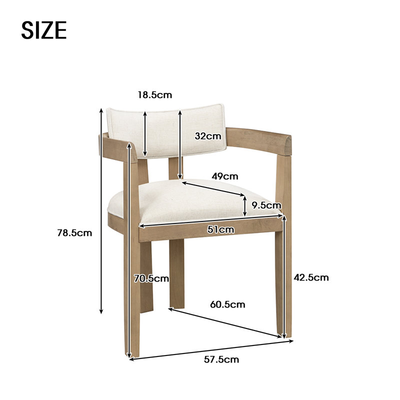 Linen Upholstered Armchair in Beige, 2, Natural Wood