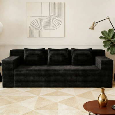 Canapé 71 po en velours côtelé 71 po, assise profonde et coussins, sans assemblage
