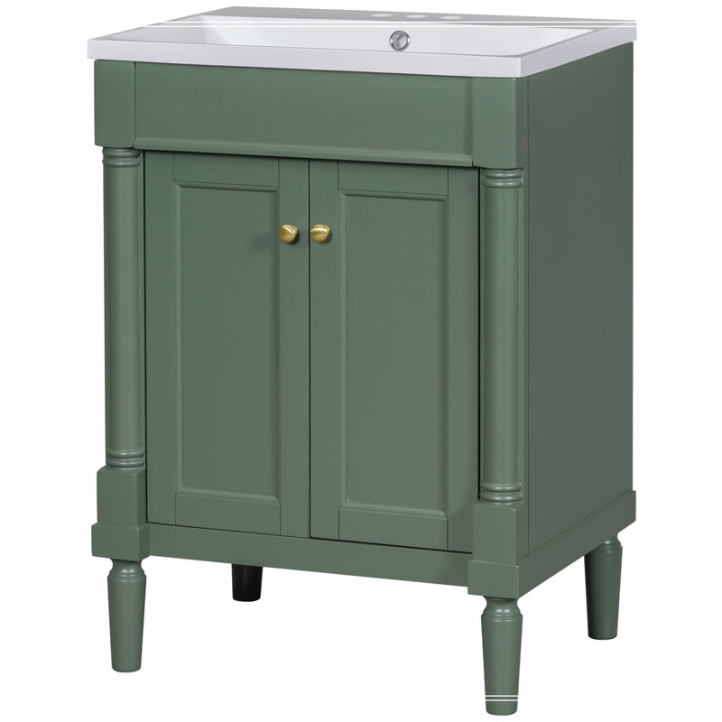 Meuble-lavabo de salle de bain avec lavabo supérieur, armoire de rangement moderne à 2 niveaux, lavabo simple, Vert