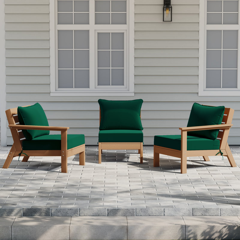 Ensemble de conversation à assise profonde 3 pièces avec coussins, Green, Teck