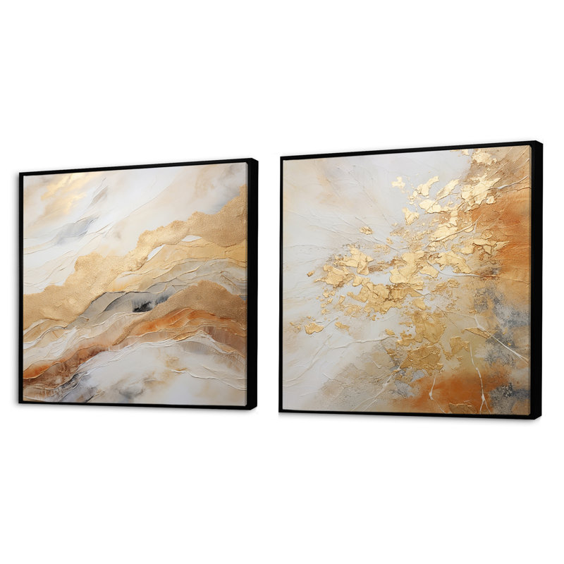 Geode Magic I - ensemble de 2 carrés abstraits en marbre, Cadre flottant noir, H 16 po x l 33 po
