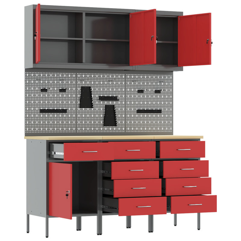Work Cabinet with Drawer, Red