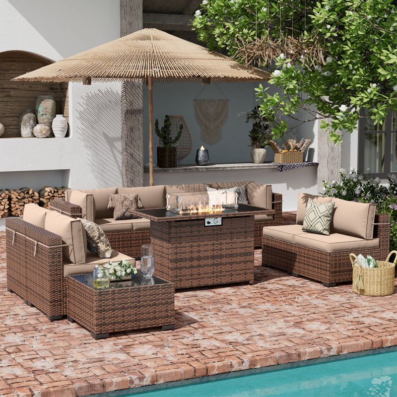 8-Person Outdoor Conversation Sets With Fire Pit Table & Coffee Table