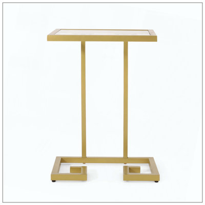 End Tables, Elevates Interior Decor Atmosphere With Sophistication And Style, Features C-Shaped Design And Tempered Glass Tabletop With Greek Styled Elements