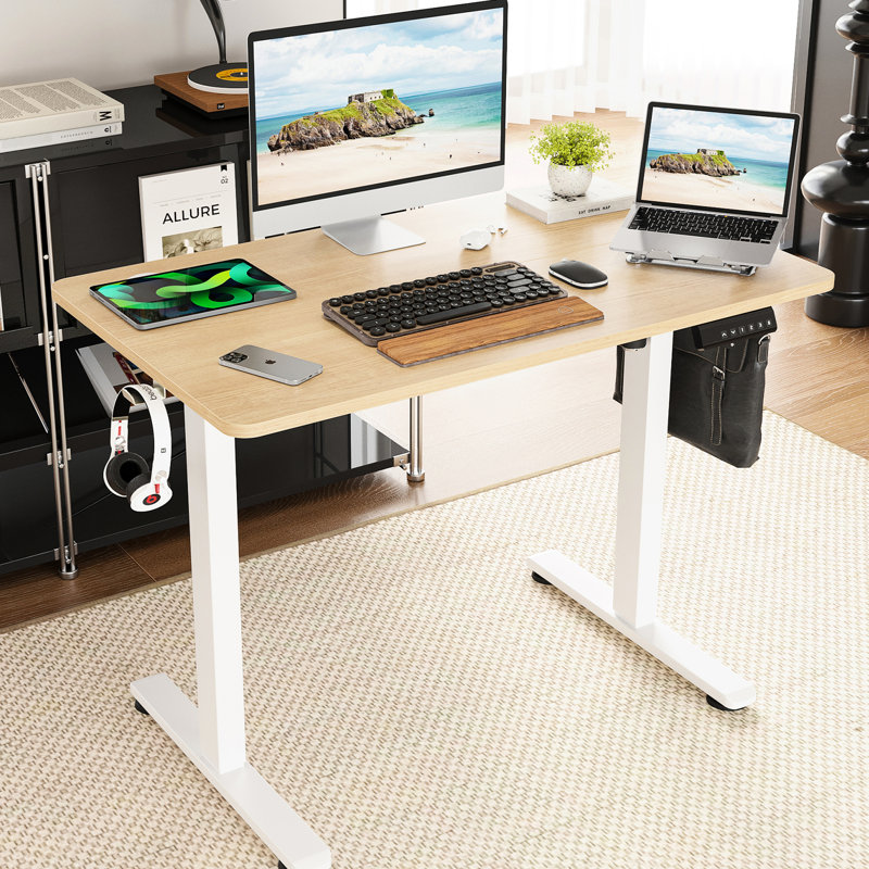 Bureau assis-debout électrique à hauteur réglable pour bureau à domicile, 101,6 x 61 cm avec plateau de jonction, structure en acier au carbone haute résistance, conception ergonomique, évite les longues heures de travail assis au bureau, en pouces, qualité