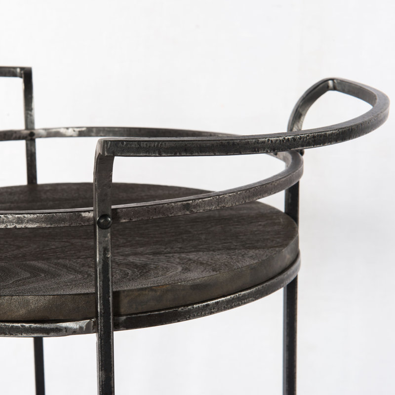 Dussault Bar Cart in Transitional Gray Finish on Solid Wood with Iron Frame