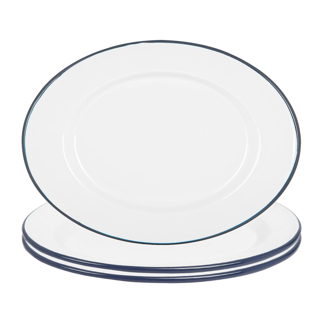 White Enamel Serving Platters - 30.5cm x 22.5cm - Blue - Pack of 3 - Image 2