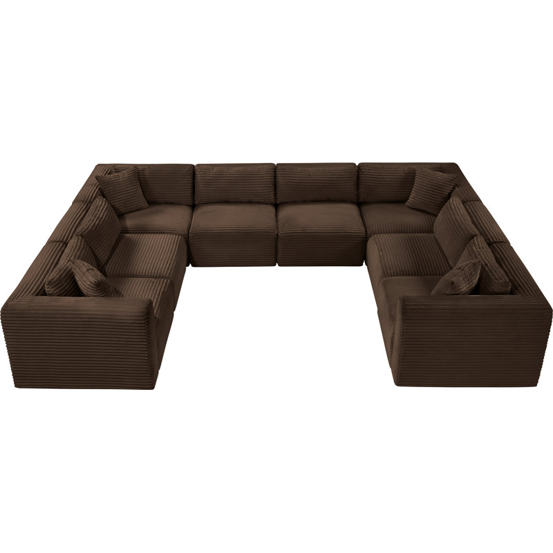 Canapé modulaire Carmean, Velours côtelé texturé brun, 4 sans accoudoirs, 4 en coin