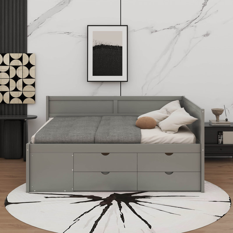 Full Size Daybed With Drawers And Shelves, Gray