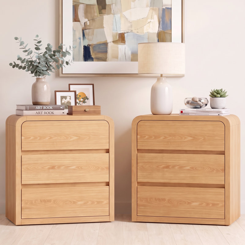 Table de chevet Adamstown de 60 cm de large avec 3 tiroirs (ensemble de 2), naturelle, Ensemble de 2