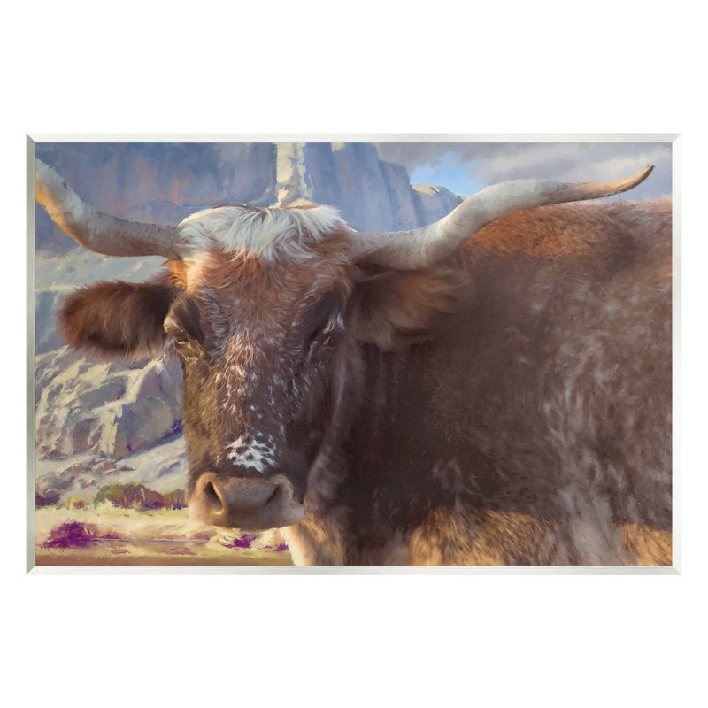 Longhorn, bovins des montagnes - Impression, H 10 po x l 15 po x P 0,5 po, Bois