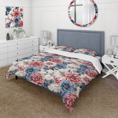 Ensemble de housse de couette rose et bleu à motif de fleurs de ferme