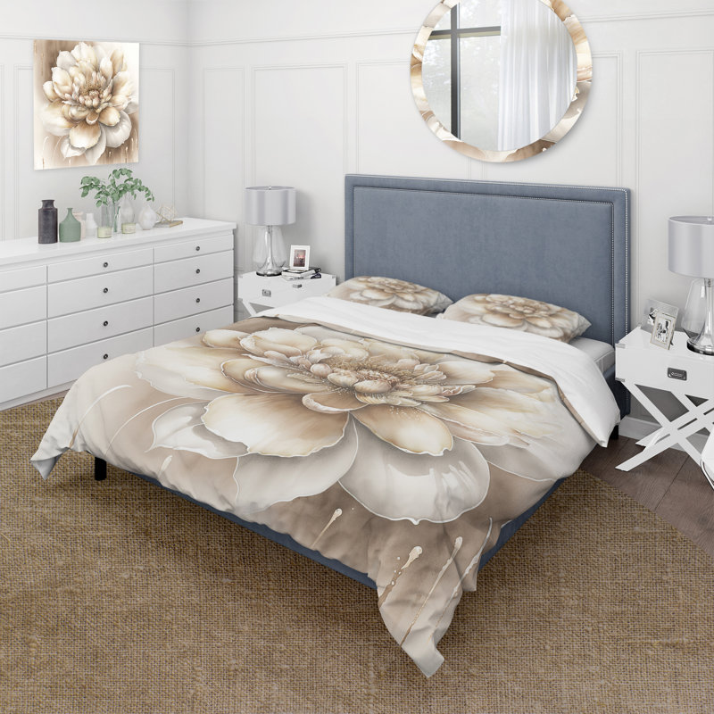 Simple fleur beige II - ensemble de housse de couette floral - microfibre de polyester