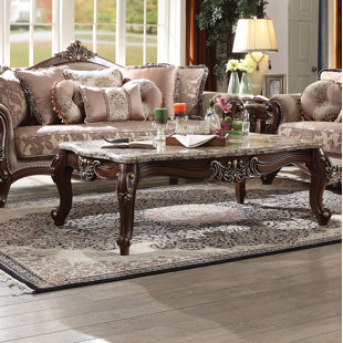 Dandre Marble Top Coffee Table in Walnut