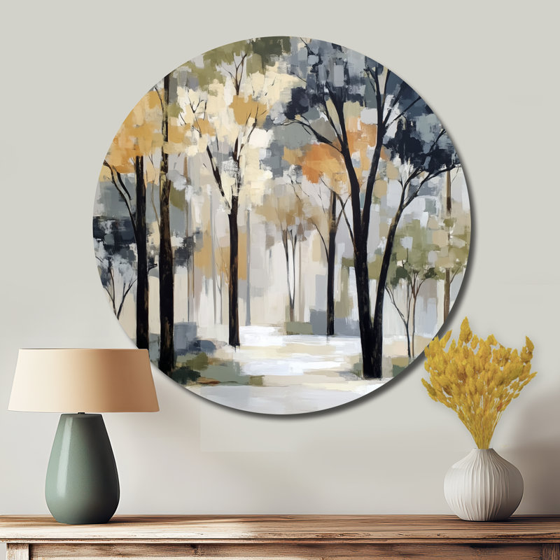 Bouleaux blancs et noirs, paysage de forêt - décoration murale ronde florale en métal, L 36 po x H 36 po