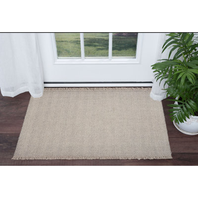 Tapis beige en laine à chevrons Stonover