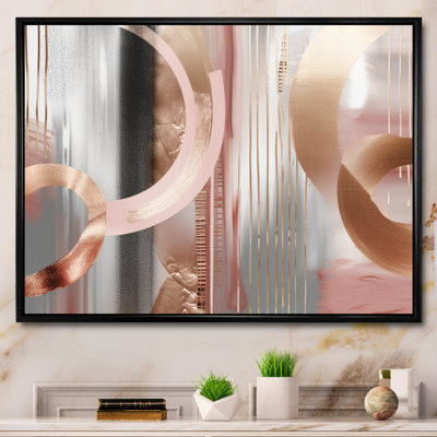 «Pink Rosegold Circle Chaos V», art moderne abstrait sur toile transitionnelle