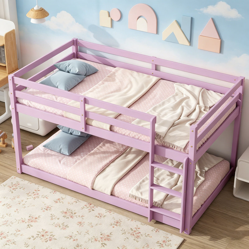 Lit superposé simple au-dessus d'un lit simple en bois massif avec échelle, lattes renforcées pour plus de stabilité et de sécurité