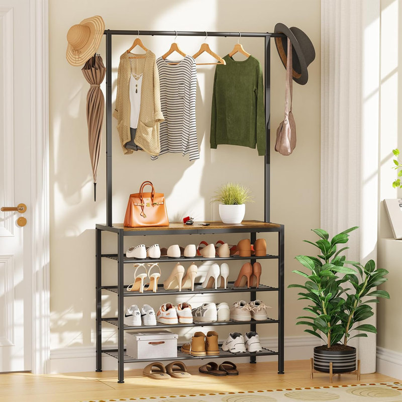 Hall Tree, Coat Rack With Shoe Storage, 5 Tier Adjustable Shoe Rack With  Long Coat Rack For Entryway, Closet, Office, Multifunctional