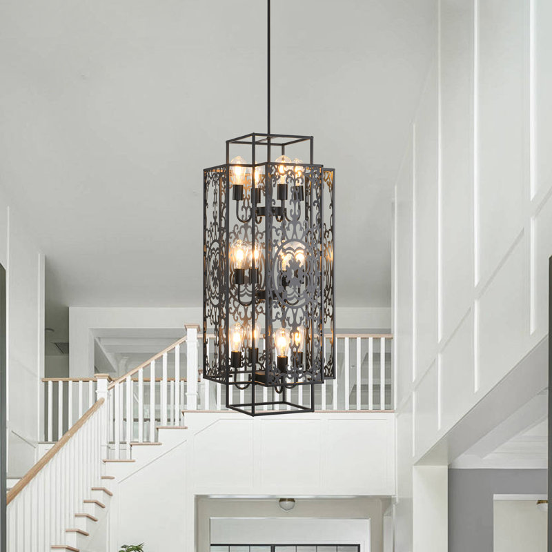 12-Light Dimmable Lantern Long Staircase Chandelier