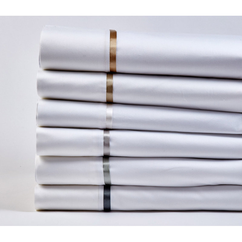 Silk Trim Sheet Set, Queen Sheet Set with 2 Pillowcases, White