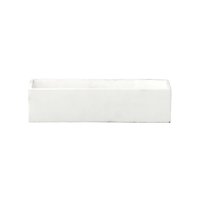 Pot de fleurs rectangulaire en ciment au fini mat blanc - H 3,50 po