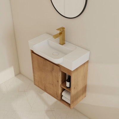 24" Wall-Mounted Single Bathroom Vanity Set ,Floating Vanity with Ceramic Top