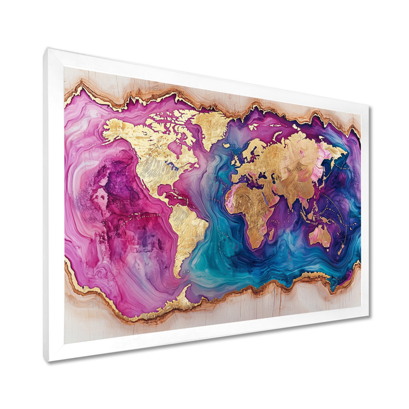 Schuh Crystals And Amethyst World Map Slide III - carte du monde, art mural, H 24 po x l 32 po, Blanc
