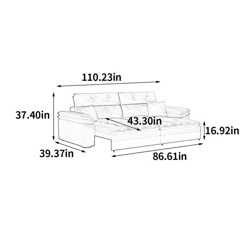 Canapé électrique multifonctionnel, H 37,4 po x l 110,23 po x P 39,37 po