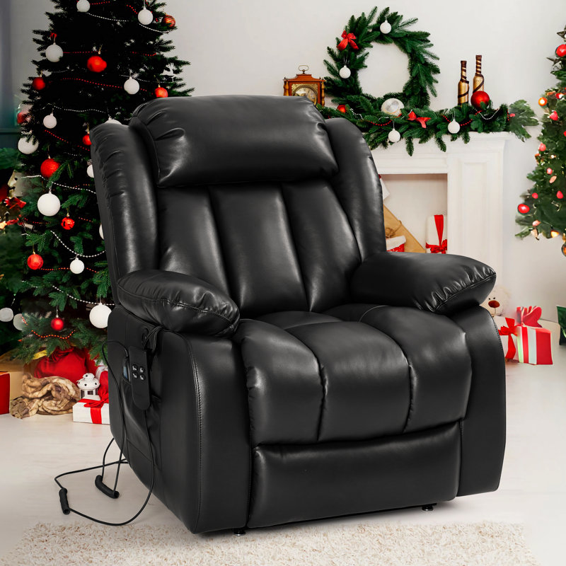 Dual Motor Large Power Lift Recliner with Massage and Heat,USB, Black Leather Match